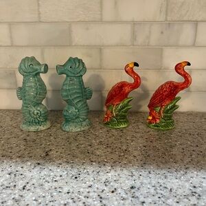 Ceramic Seahorse and Flamingo Salt and Pepper Shakers